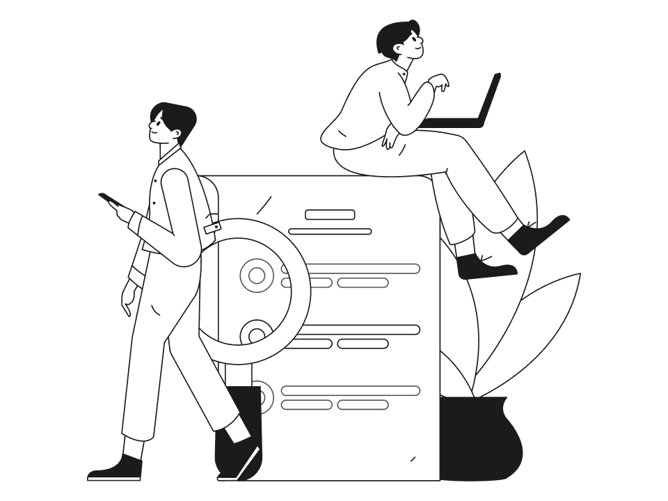 Illustrative art depicting two people looking opposite each other